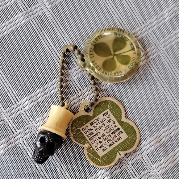 Canadian Ace Beer Other - Ball Chain with Lucky Four Leaf Clover Charm with Black Skull